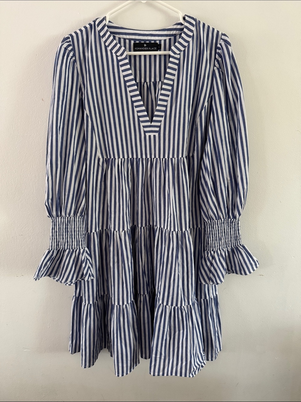 Pomander Place Blue and White Striped Cotton Poplin Kenzo Dress Sz L